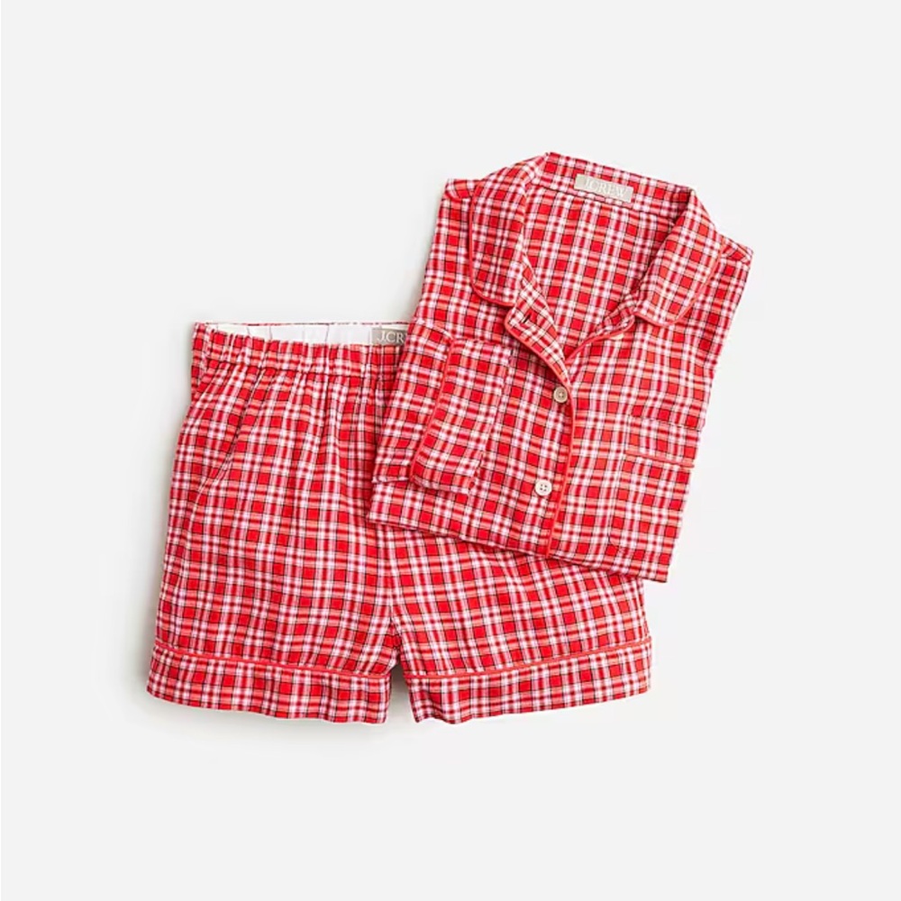 J. Crew Red long sleeve Pajama short set Set Classic Plaid tartan flannel